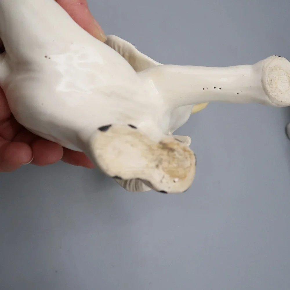 2 White Ceramic Elephant Figurine Trunk Up‎ Tusks 6in & 4in Lot of 2 set
